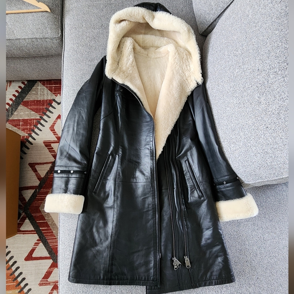 Real leather and fur coar